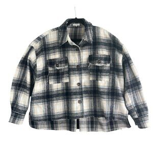 LA MIEL Plaid Flannel Button Down Shacket Shirt Jacket Raw Hem Size Large